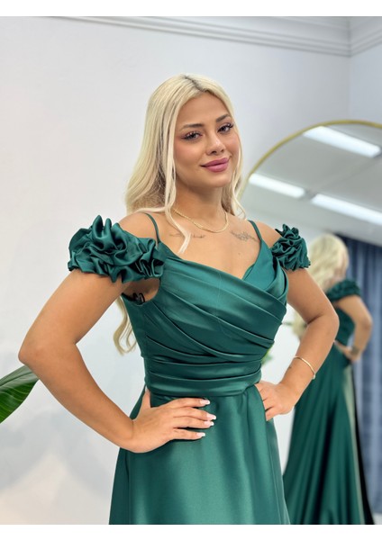 Madonna Yaka Derın Yırtmaclı Saten Abıye