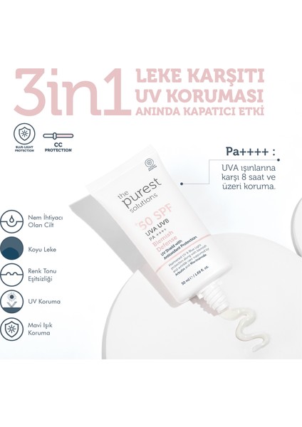 Leke Karşıtı Renkli Güneş Kremi Cilt Bakım Seti: 50 ml Spf 50 Blemish Defense + 15 ml Tanışma Boy