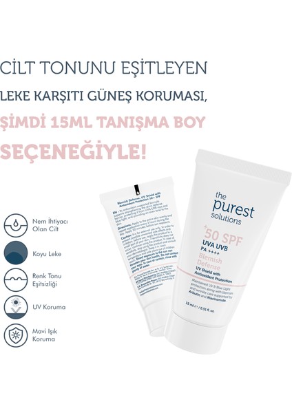 Leke Karşıtı Renkli Güneş Kremi Cilt Bakım Seti: 50 ml Spf 50 Blemish Defense + 15 ml Tanışma Boy
