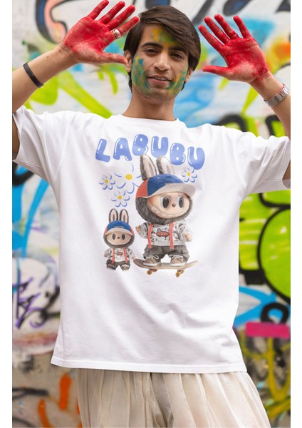 Unisex Canavar Labubu Baskılı T-Shirt, Oversize Peluş Oyuncak Temalı Tişört fiyatları