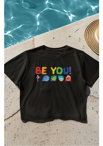Kadın Be You Duygular Baskılı Crop Top, Kız Çocuk Insi.de Out Film Temalı Crop Bluz