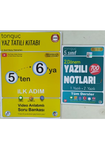 Akademi 5. Sınıf Yazılı Notları 2. Dönem 1 ve 2. Yazılı+Tonguç Yaztatil Kitabı 5 Ten 6 Ya