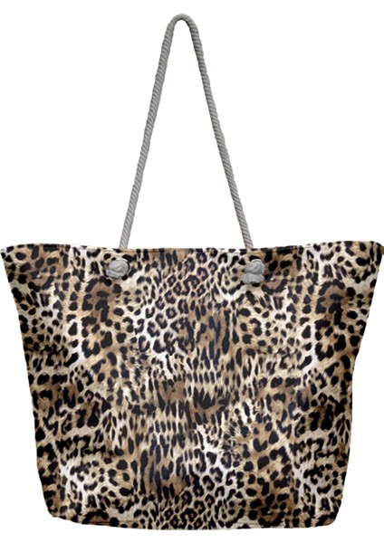 Leopar Desen Plaj Çantası 5092 Kahverengi