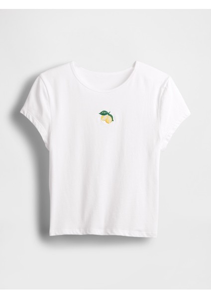 Kadın Beyaz Grafikli Crop T-Shirt fiyatları