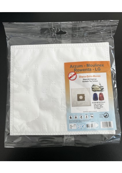 5 Adet Arzum- Moulinex Rowenta- Lg Diana- Zelio- Manea Elektrikli Süpürge Sentetik Toz Torbası