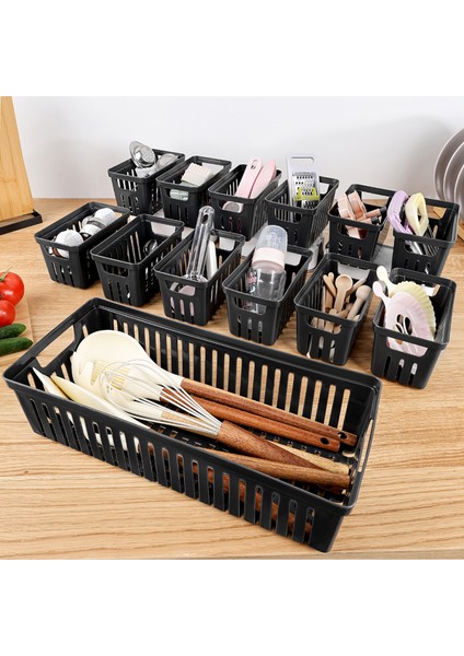 13 Parça Modüler Çekmece Içi Organizer Set - Banyo Mutfak Makyaj Aksesuar Ofis Düzenleyici Siyah