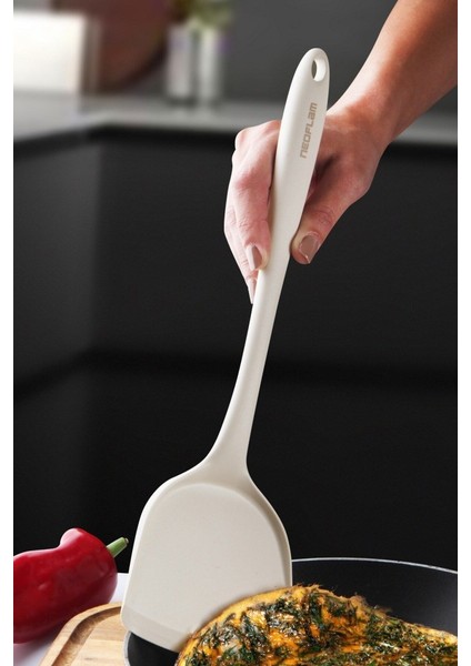 Silikon Geniş Spatula Bej
