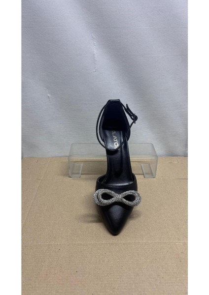 Kadın Fiyonk Taşlı Topuklu Ayakkabı Siyah Alçak Stiletto fiyatları