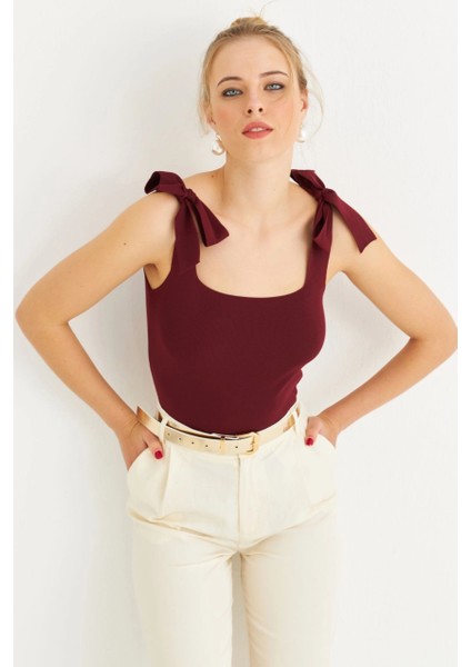Kadın Bordo Triko Bluz YV236 modelleri