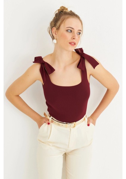 Kadın Bordo Triko Bluz YV236 fırsatları