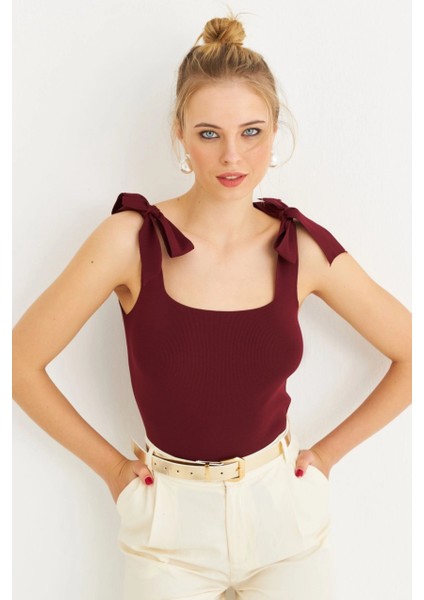 Kadın Bordo Triko Bluz YV236 indirimleri