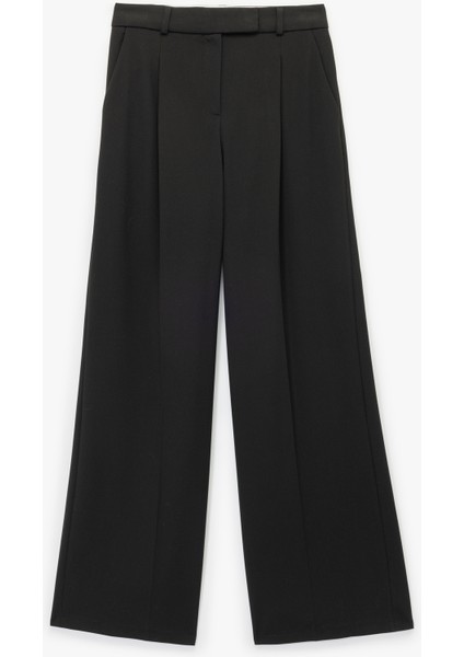 Pile Detaylı Cepli Yüksek Bel Palazzo Pantolon