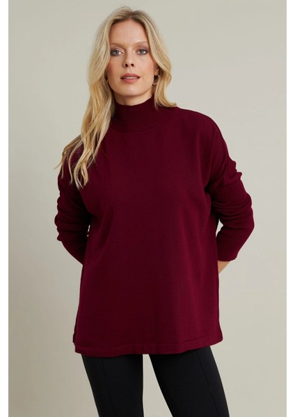 Kadın Bordo Salaş Triko Bluz YV289