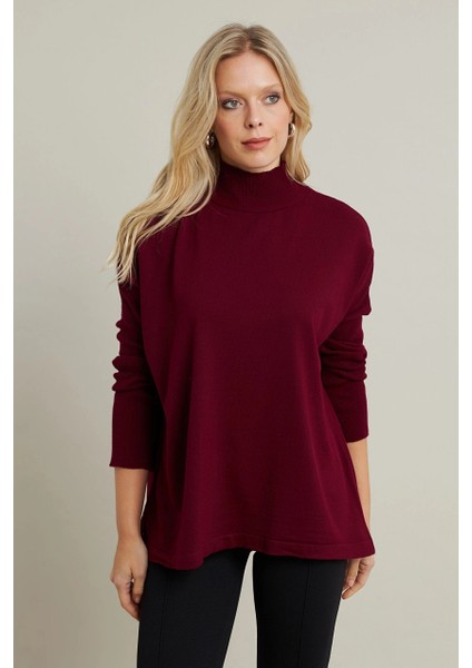 Kadın Bordo Salaş Triko Bluz YV289 modelleri