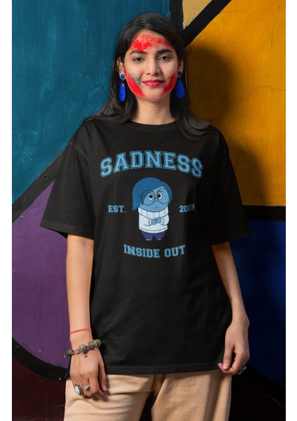 Unisex Insi.de Out Sadness Baskılı T-Shirt, Oversize Ters Yüz Animasyon Film Temalı Tişört fiyatları