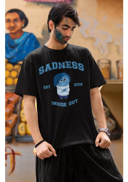 Unisex Insi.de Out Sadness Baskılı T-Shirt, Oversize Ters Yüz Animasyon Film Temalı Tişört modelleri