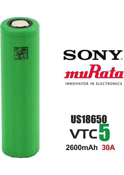 Orijinal Sony Vtc5 18650 3.7V 2600MAH 30A Li-Ion Şarjlı Pil – Sıfır ve Güncel Üretim