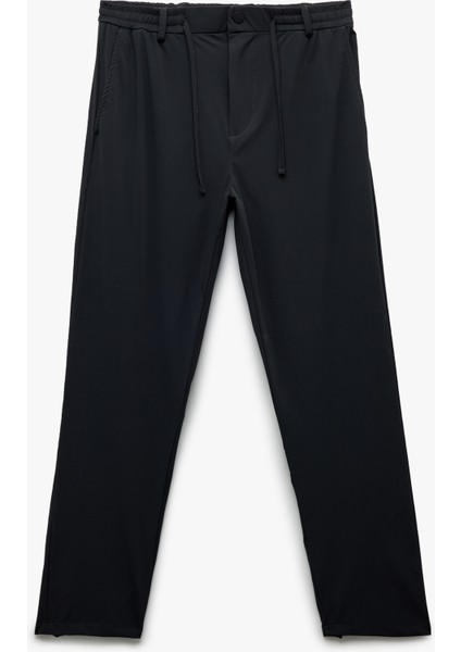 Katlamalı Paça Beli Bağcıklı Düğmeli Esnek Slim Fit Pantolon