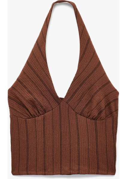Çizgili Kolsuz Halter Yaka Bluz