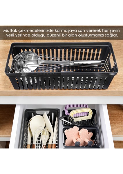 6 Parça Modüler Kaşıklık Seti - Çok Amaçlı Çekmece Içi Düzenleyici Mutfak Organizer Kepçelik Siyah fiyatları