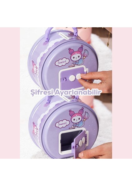 040-1 Metal Şifreli Kilitli Yuvarlak Kumbara Lila 15X15CM fırsatları