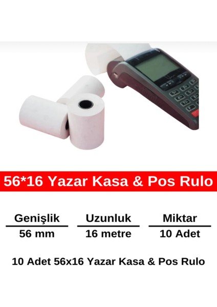 Termal Pos Rulosu 56 mm x 16 M 10'lu Paket