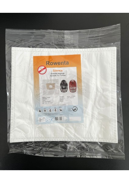 5 Adet Rowenta Silence Elektrikli Süpürge Sentetik Toz Torbası