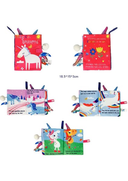 Elite Hışırtılı Bebek Kitabı 3D Montessori Yıkanabilir Bez Kitap Unicorn Serisi 1 Adet