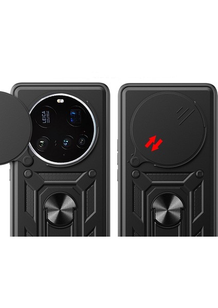 Xiaomi 15 Ultra Uyumlu Kılıf Pars Sürgülü Kamera Korumalı Yüzüklü Sert Silikon Siyah fiyatları