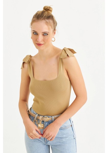 Kadın Camel Triko Bluz YV236