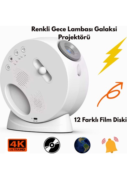 Elite 4K Yıldız Gece Lambası & Galaxy Projektör | Çalar Saatli, Uyandırma Lambası, Tavan Işık Efekti 1 Adet