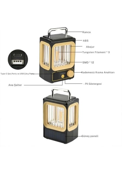 Ampul Solar Şarj Edilebilir 12 LED 1 Rustikli LED Kamp Lambası fiyatları
