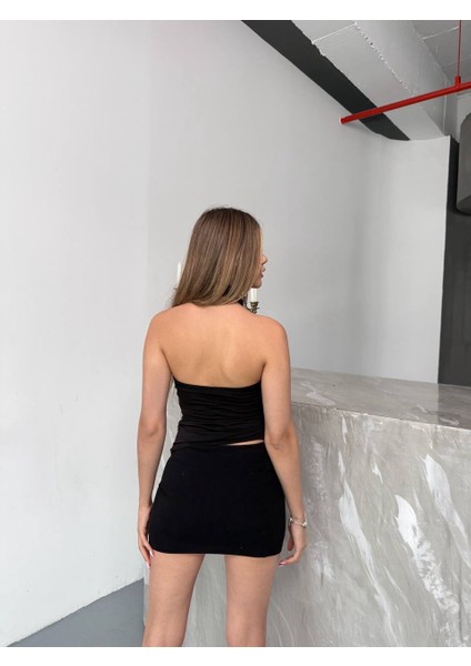 Kadın Sırtı Açık Boyundan Geçirmeli Yan Büzgülü Yeni Sezon Bluz modelleri