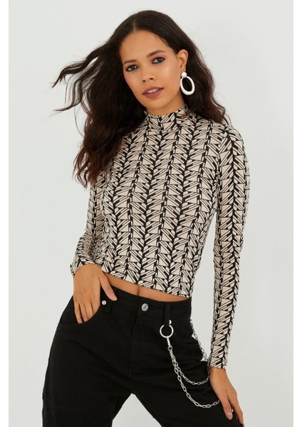 Kadın Taş Yarım Balıkçı Zebra Desen Bluz LPP1133 fiyatları
