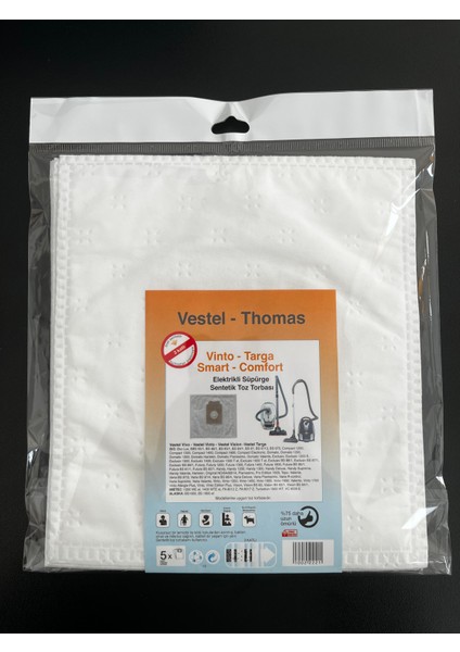 5 Adet Vestel- Thomas Vinto- Targa Smart- Comfort Elektrikli Süpürge Sentetik Toz Torbası
