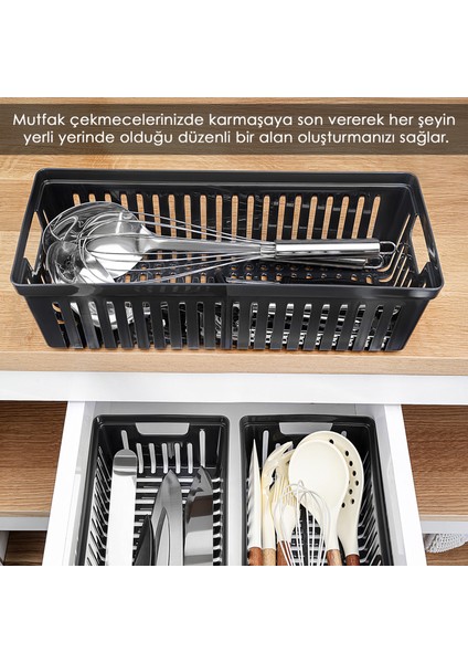 3'lü Modüler Kaşıklık Seti - Mutfak Düzenleyici Çekmece Içi Organizer Bıçaklık Kepçelik Siyah modelleri