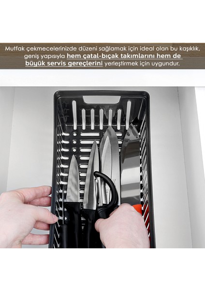 3'lü Modüler Kaşıklık Seti - Mutfak Düzenleyici Çekmece Içi Organizer Bıçaklık Kepçelik Siyah fırsatları