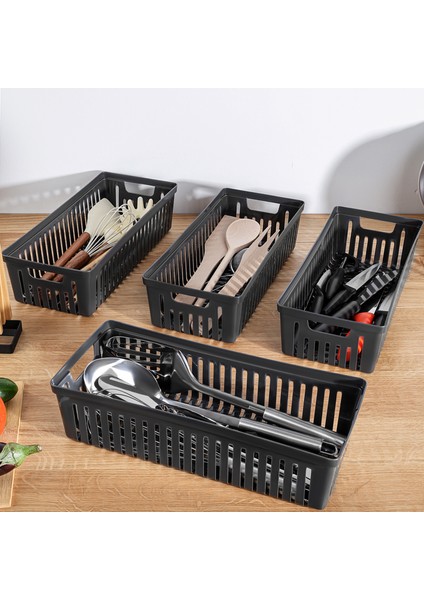 4'lü Modüler Kaşıklık Seti - Mutfak Düzenleyici Çekmece Içi Organizer Bıçaklık Kepçelik Siyah
