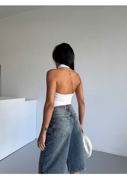 Kadın Sırtı Açık Boyundan Geçirmeli Yan Büzgülü Yeni Sezon Bluz fırsatları