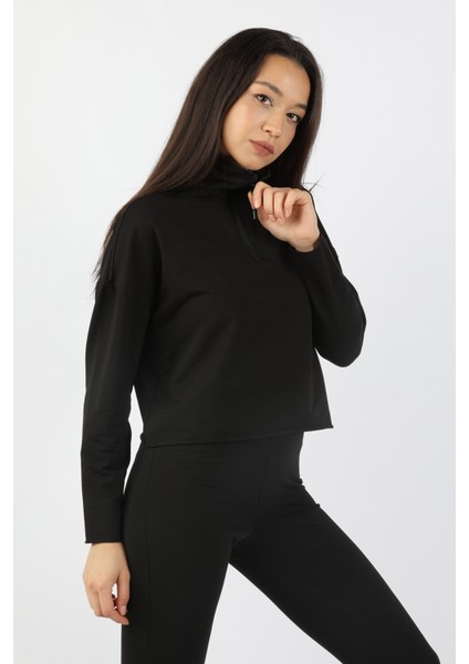 Kadın Yarım Balıkçı Yarasa Kol Sweatshirt Siyah fiyatları