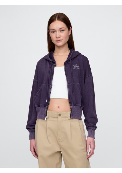 Kadın Siyah Vintagesoft Fermuarlı Gap Logo Sweatshirt