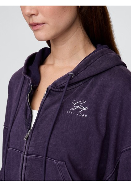 Kadın Siyah Vintagesoft Fermuarlı Gap Logo Sweatshirt modelleri