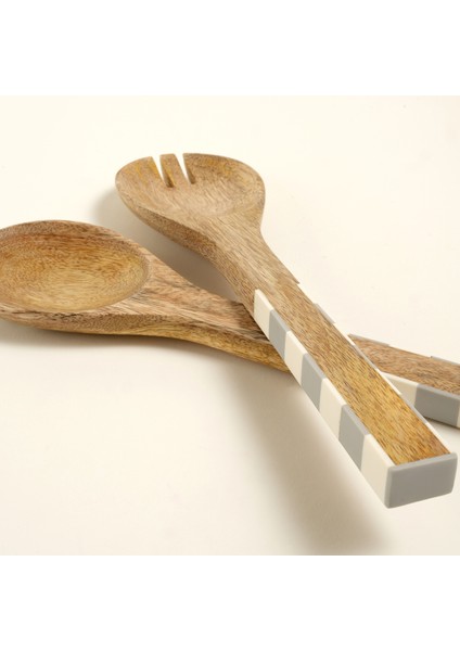 Nohar Mango Ağacı - Reçine Salata Kaşık Seti 30X8X3 cm Natural - Grı fırsatları