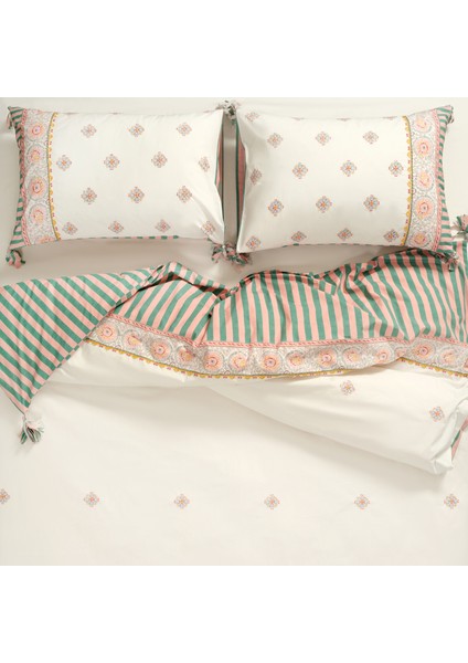 Sansad 200 Tc Püsküllü El Işi Nakışlı E.kıng Sıze Pamuk Percale Nevresim Takımı 260X240 cm Ekru