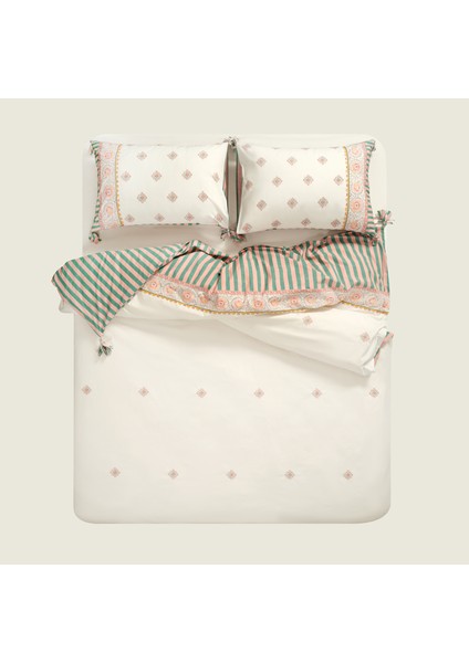 Sansad 200 Tc Püsküllü El Işi Nakışlı E.kıng Sıze Pamuk Percale Nevresim Takımı 260X240 cm Ekru fiyatları
