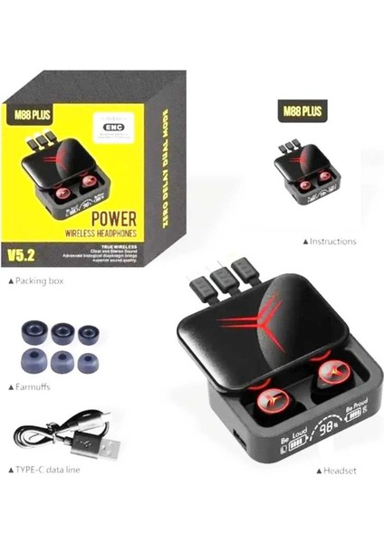 M88 Plus TWS Gaming Earbuds | ANC & LED Göstergeli Powerbank Kutulu | Bluetooth 5. 3 modelleri
