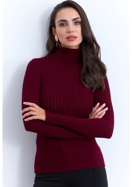 Kadın Bordo Balıkçı Yaka Triko Bluz MYV102-90 fiyatları