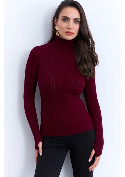 Kadın Bordo Balıkçı Yaka Triko Bluz MYV102-90 modelleri