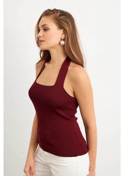 Kadın Bordo Boyundan Bağlamalı Triko Bluz YV356 fiyatları