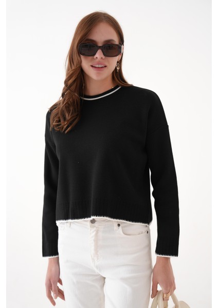 Çoban Dikiş Yakası Çizgili Triko Kazak